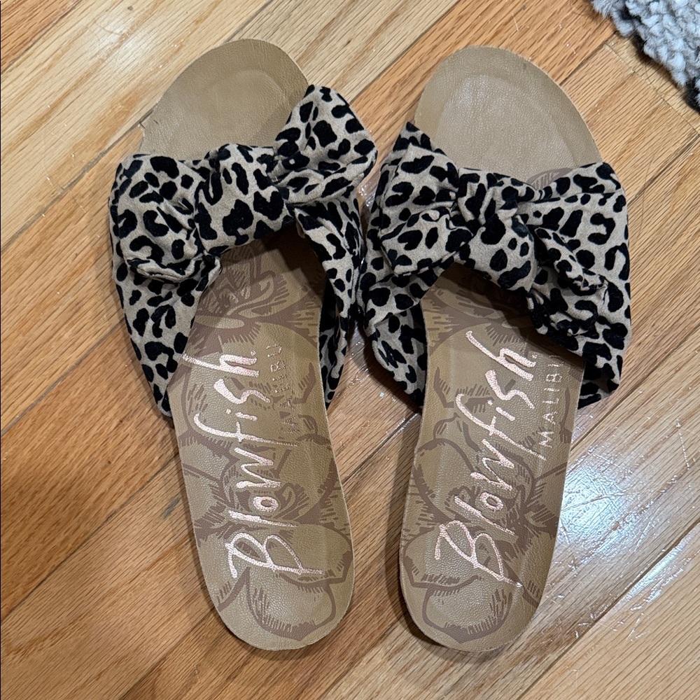 Blowfish Black and Tan Leopard Sandals
